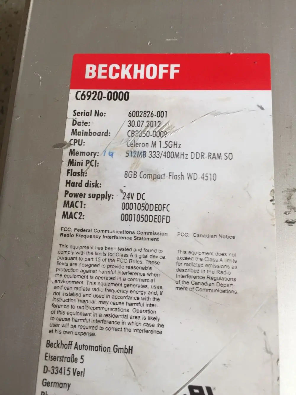 1PCS BECKHOFF C6920-0000 Industrial control computer *used*