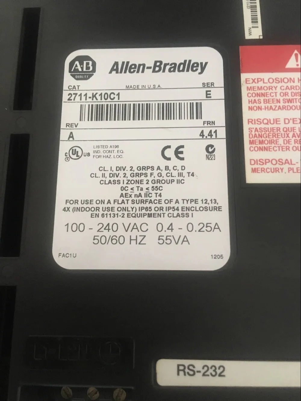 Allen Bradley 2711-K10C1 Ser. D Panelview 1000 Operator Interface Used
